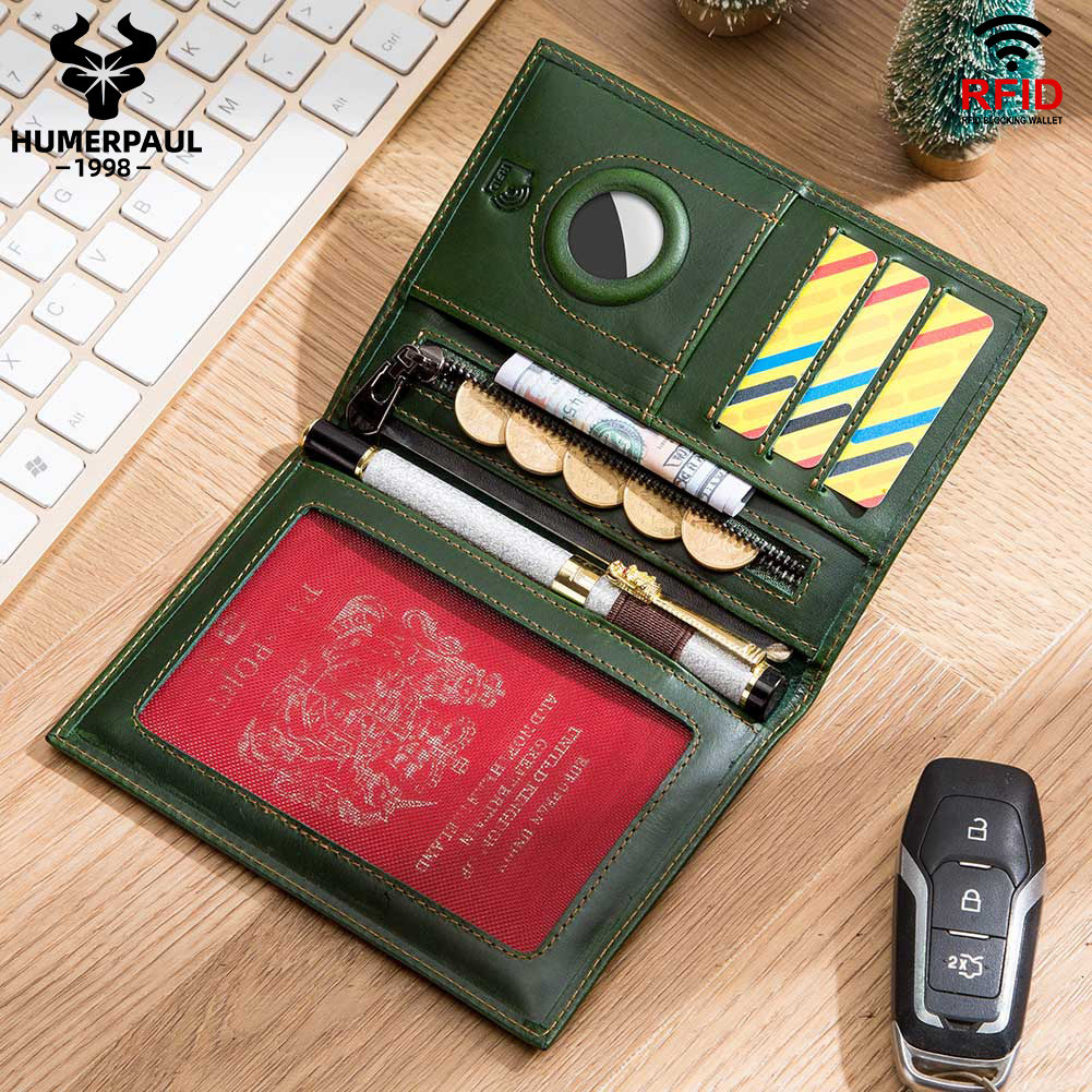 Bolsa de couro de cavalo louco de primeira camada, bolsa de documentos RFID, pos