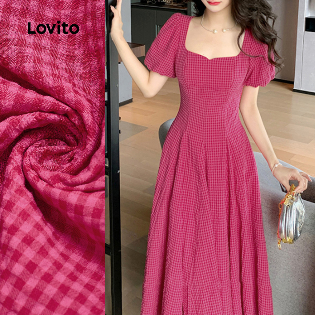 Lovito Vestido Elegante de Resort Estilo Primavera/verão Vestido Vermelho Rosa para mulheres L143ED454 em Oferta na Shopee