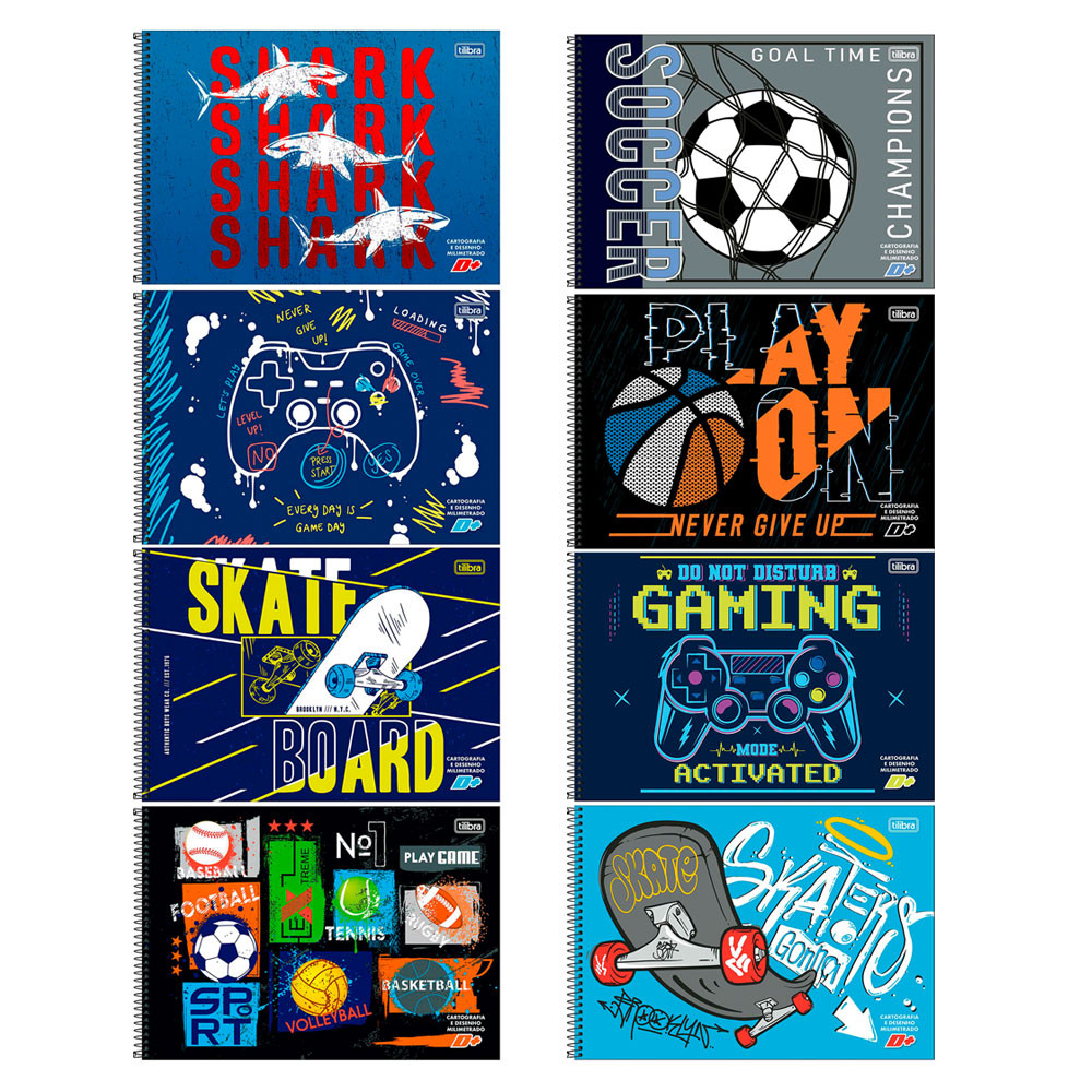 Caderno espiral capa dura cartografia milimetrado 96 folhas D Mais Masculino Tilibra