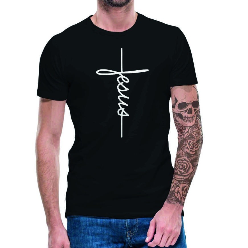 Camiseta Masculina 100% Algodão Casual Estampada Básica Unissex Jesus Cristo Fé Católica