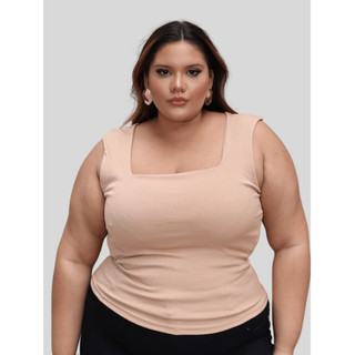 Blusa Regata Ribana feminina Plus Size Verão canelada  Decote Quadrado moda casual