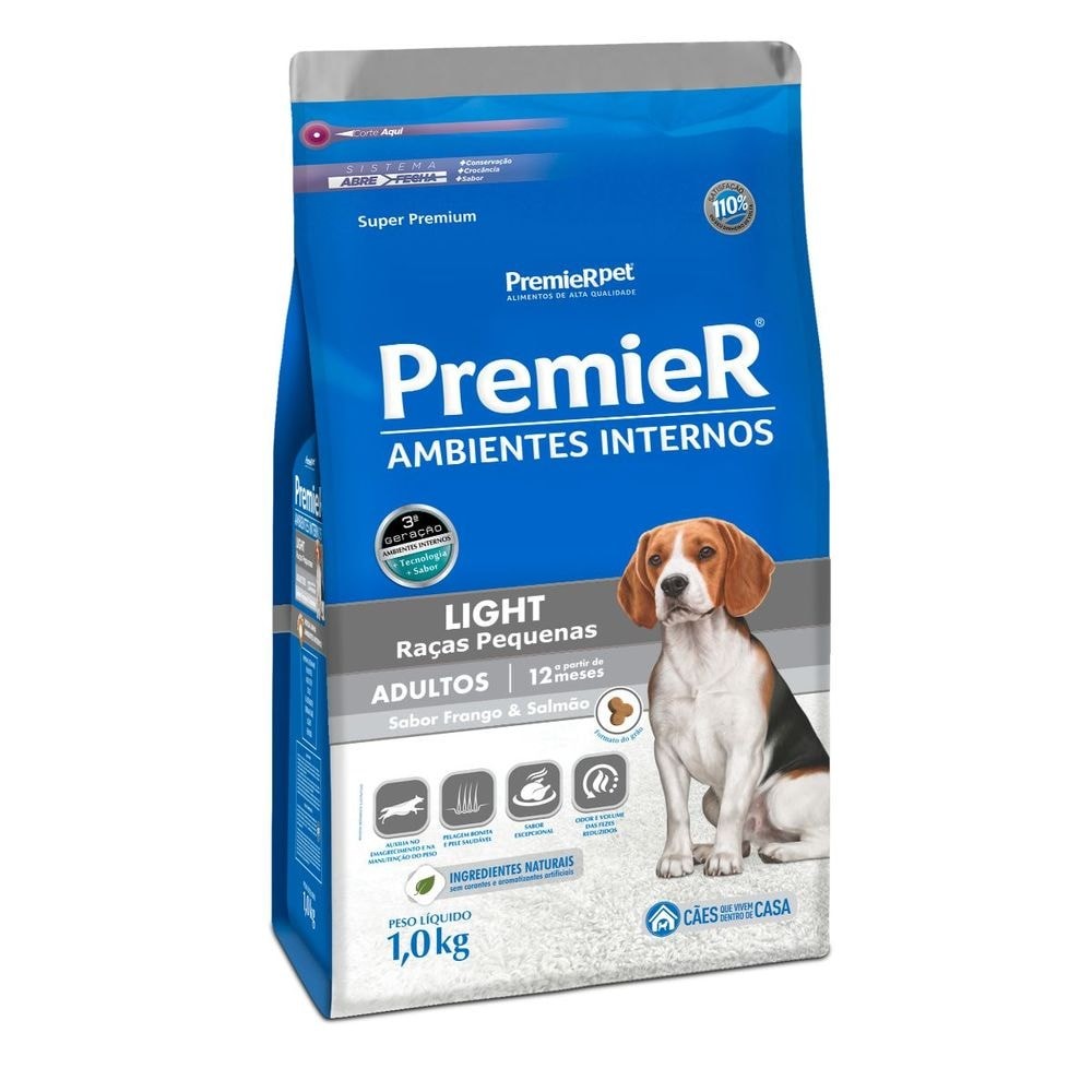 Ração PremieR Ambientes Internos light raças pequenas cachorros adultos frango & salmão 1,0kg em Oferta na Shopee