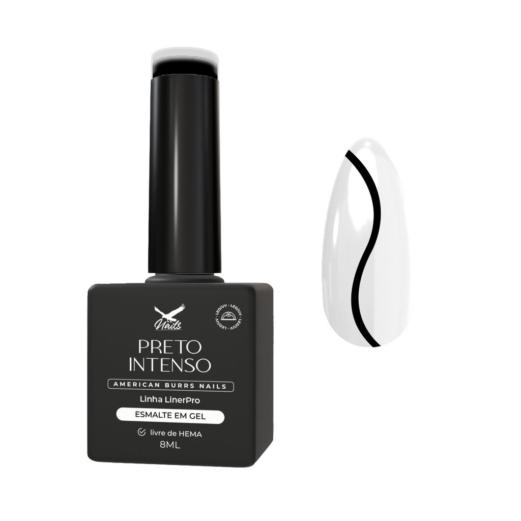 Esmalte em Gel Preto Intenso Linha LinerPro 8ml | American Burrs Nails