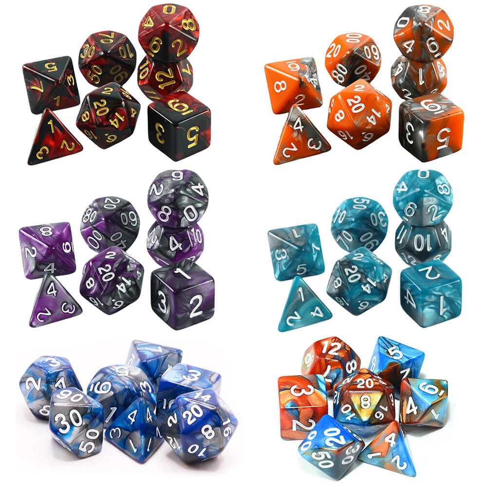 Kit 7 Dados Cores Mescladas Bicolor PROMO - Kit para RPG D&D Pathfinder Várias Cores Jogos de Tabuleiro PROMO em Oferta na Shopee