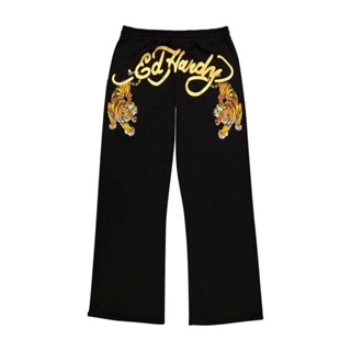 Calça Casual Streetwear Reta Feminina Wide Leg Ed Hardy Tiger em Oferta na Shopee