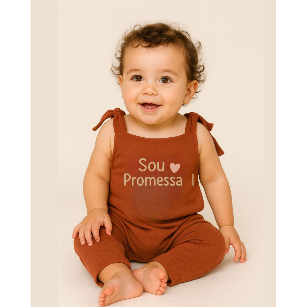 Jardineira Macacão Bebê 100% Algodão Premium Malha 30.1 Estampada Sou Milagre P à 1 Ano