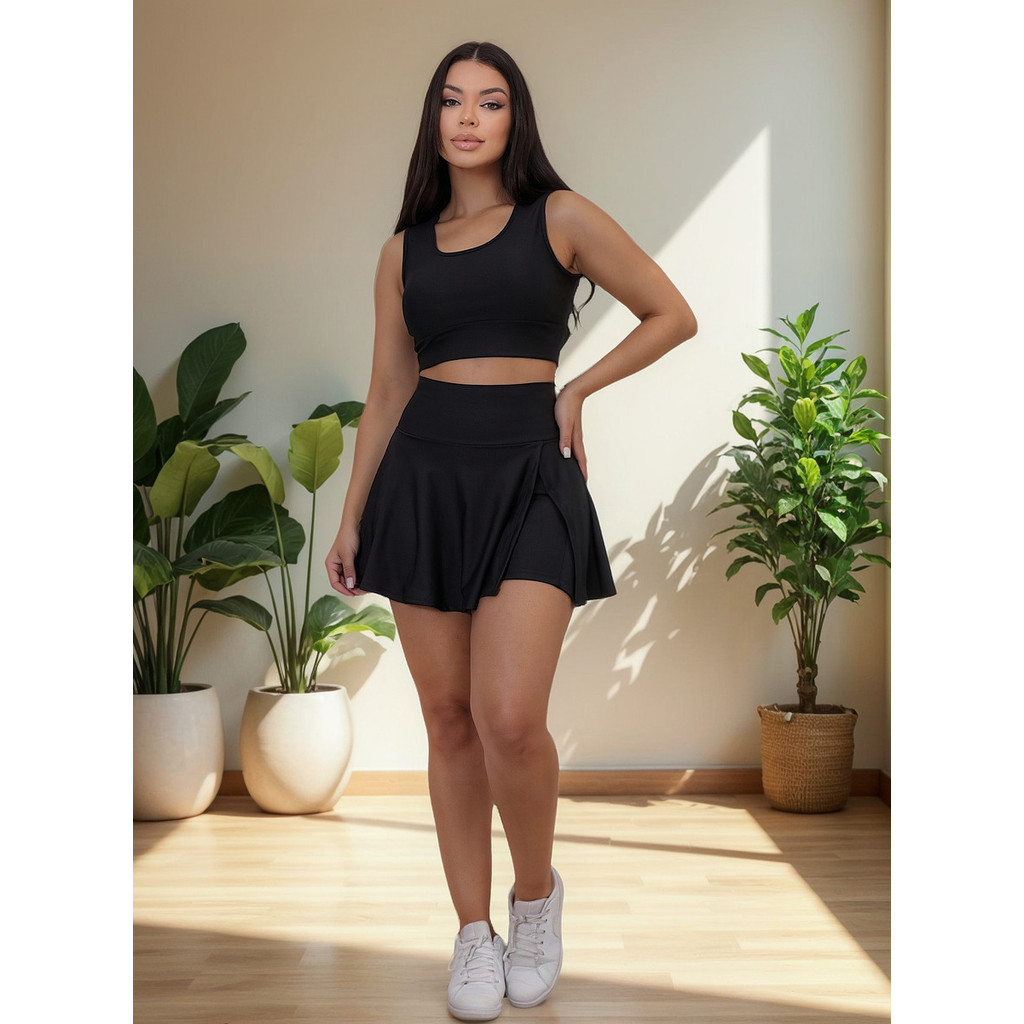 Short Saia Top Com Bolso Duplo Conjunto Academia Feminino