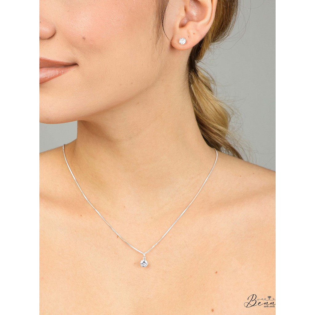 Kit conjunto ponto de luz colar + brinco ponto de luz prata 925 + BRINDEE em Oferta na Shopee