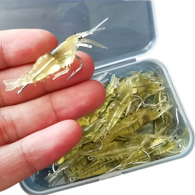 5/10/20 Pçs Iscas De Camarão Pesca Macio Para Água Salgada De Doce Luminosa Conjunto De Isca Com Grânulo De Gancho Afiad em Oferta na Shopee