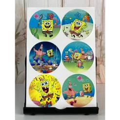 Etiqueta Adesiva tema Bob Esponja 4,5cm contendo 5 cartelas totalizando 30 unidades