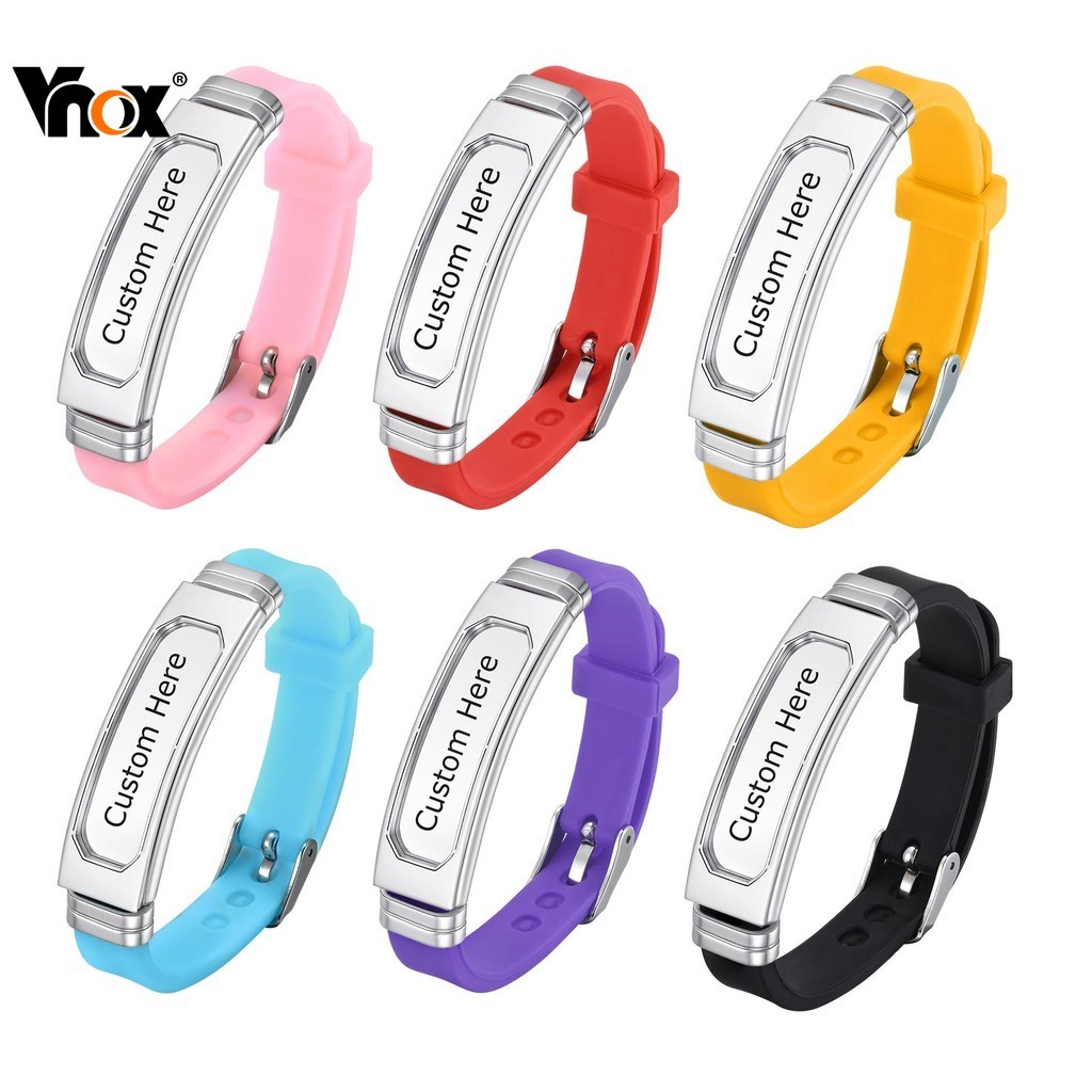 Pulseira De Silicone Personalizada Vnox Para Homens E Mulheres , Nome De Gravação Em Aço Inoxidável Multicolorida Joias em Oferta na Shopee