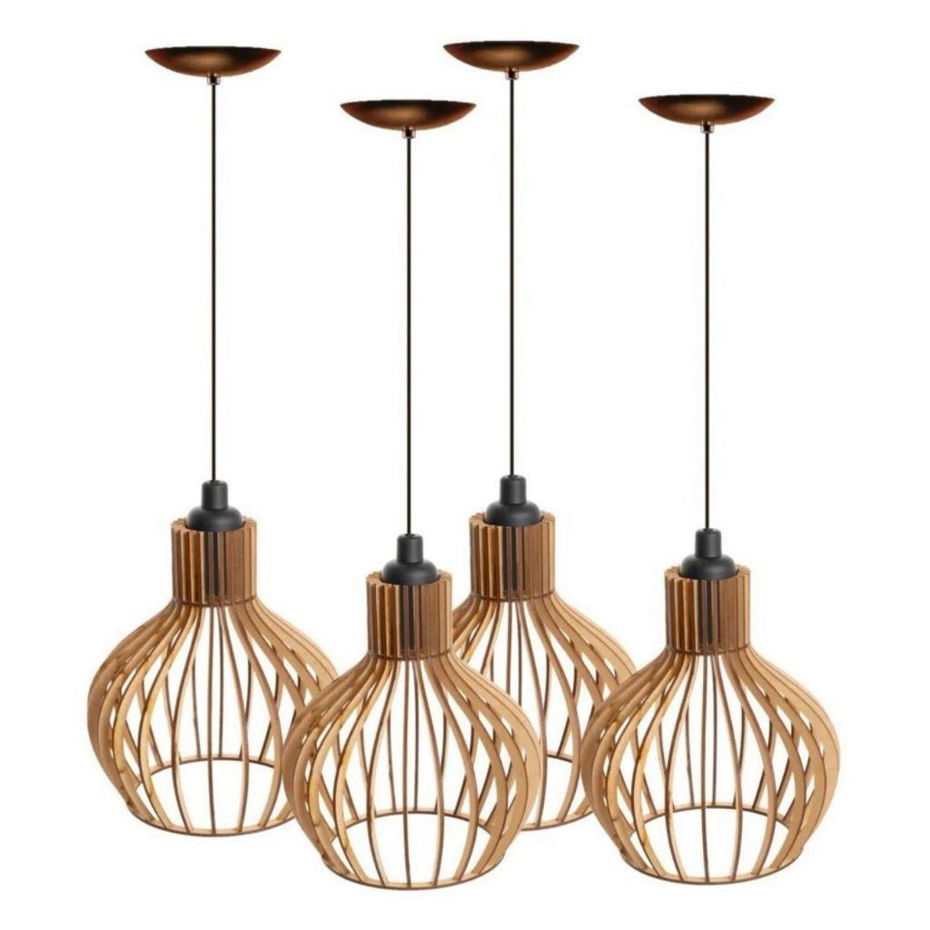 Kit 4 Luminária De Teto Coquinho Sala Cozinha Mdf (cru) em Oferta na Shopee