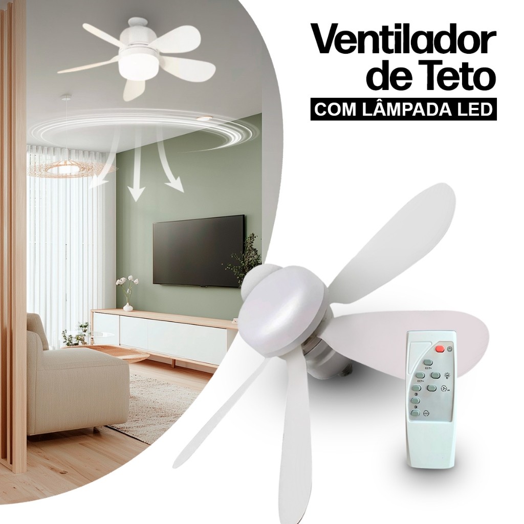 Ventilador de Teto C/ Iluminação 3 Cores Luz Controle Remoto Luminária Moderna 40w Bulbo E27 6 Pás em Oferta na Shopee