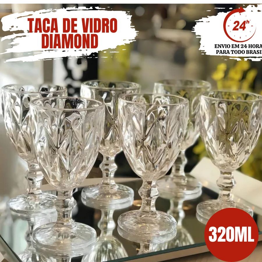 Jogo 6 Taça Diamante Copo Vidro Transparente Taças Abacaxi Gourmet Bico De Jaca 320ml em Oferta na Shopee