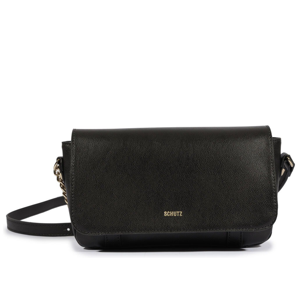 Bolsa Schutz Transversal Couro Preta Corrente Lateral