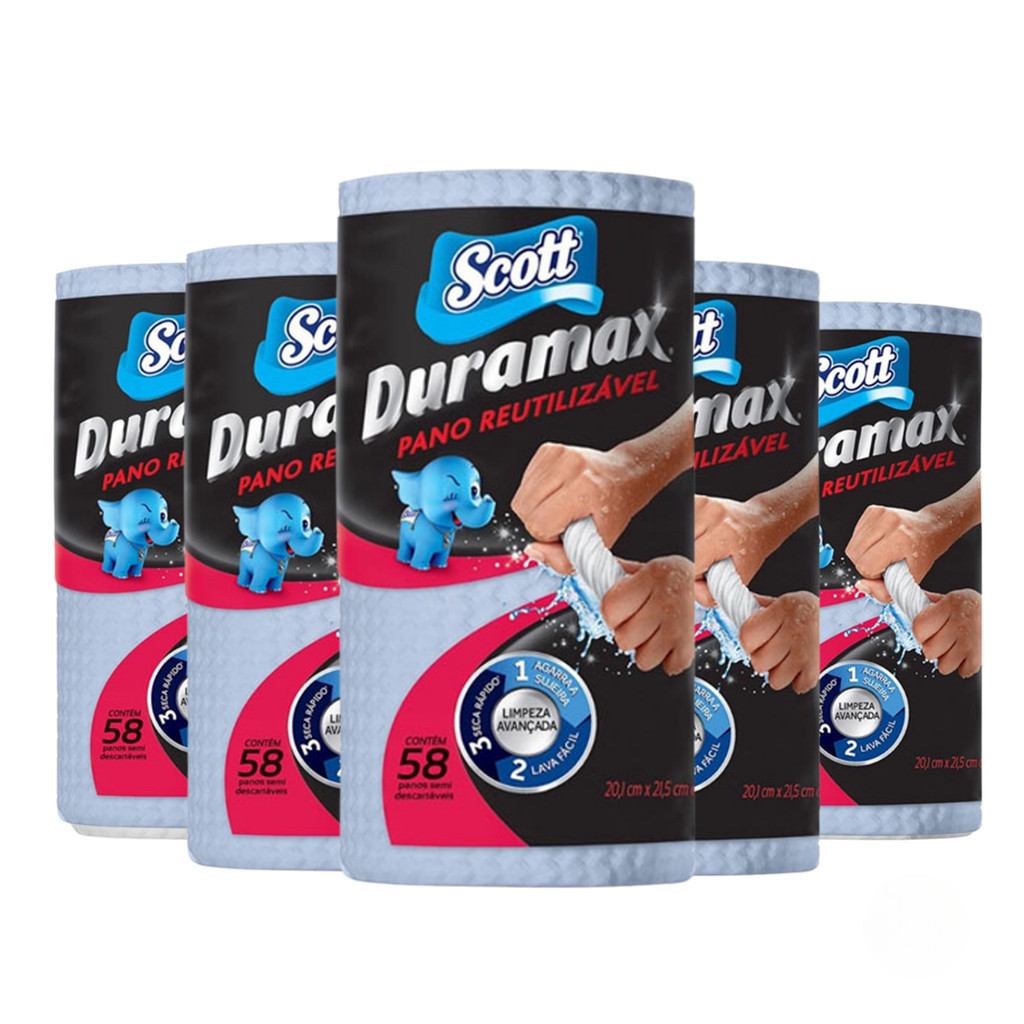 Kit com 5 Panos Duramax Scott Azul - Multiuso Reutilizável