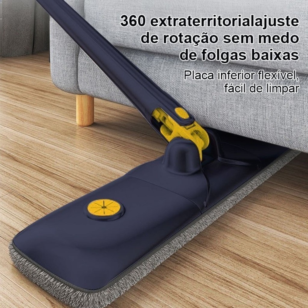Mop Flat Plano Lava e Seca Microfibra Articulado Gira 360 Cabo
