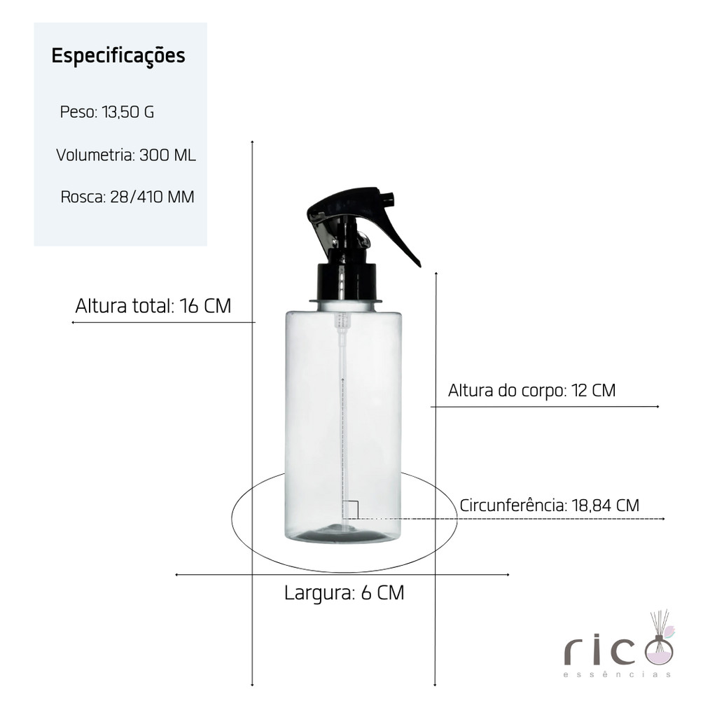 Frasco Pet 300ml Com Mini Trigger Borrifador 10 Unid