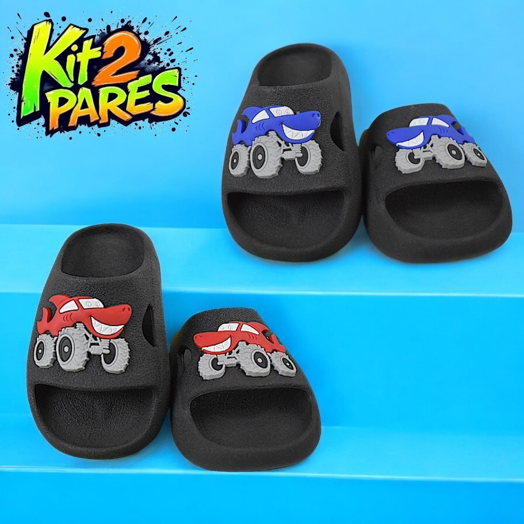 Chinelo Nuvem Carros Infantil Meninos Super Leve Macio e Confortável Sola Antiderrapante