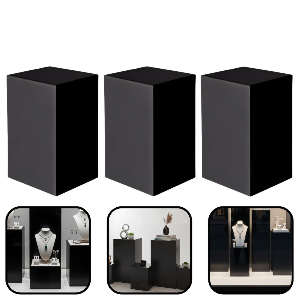 Kit 3 Cubo Expositor Tablado Vitrine Loja MDF Preto 30x20x20cm