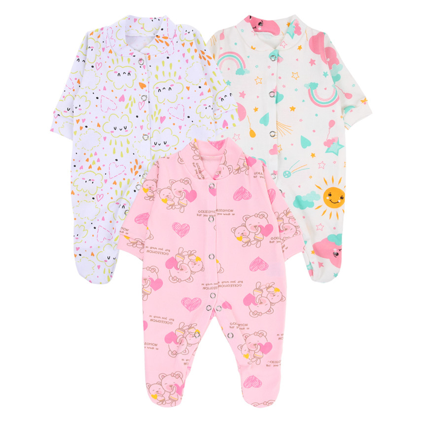 Kit Macacão Longo Prematuro Top Chot Estampado Menina - 3 Peças em Oferta na Shopee