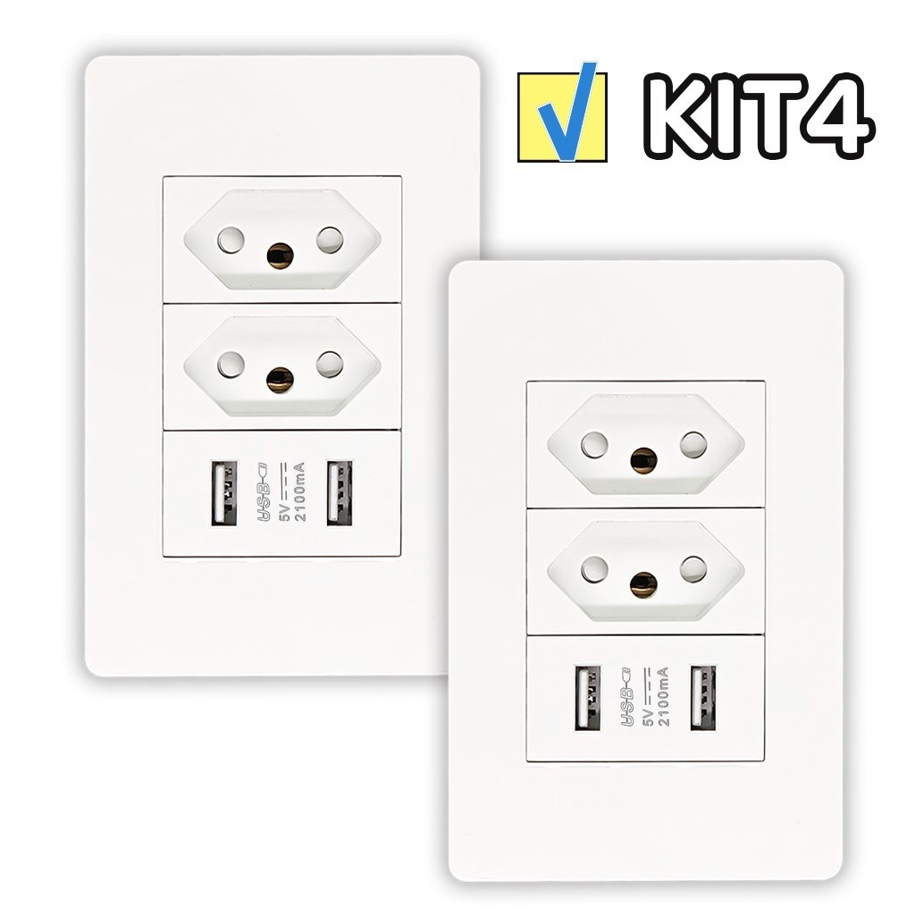 Kit1/2/3/4 Tomada USB Universal Tomada De Parede Bivolt Multifuncional Com 2 Entrada USB em Oferta na Shopee