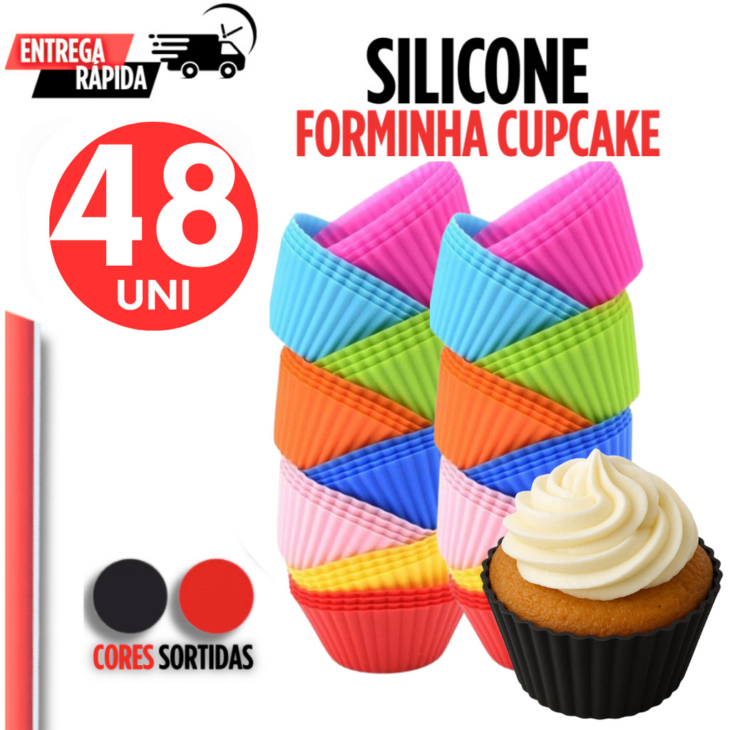 Conjunto Jogo 48 Forma de CupCake Silicone Forminha Assadeira Mini Bolo Forminha para Airfryer