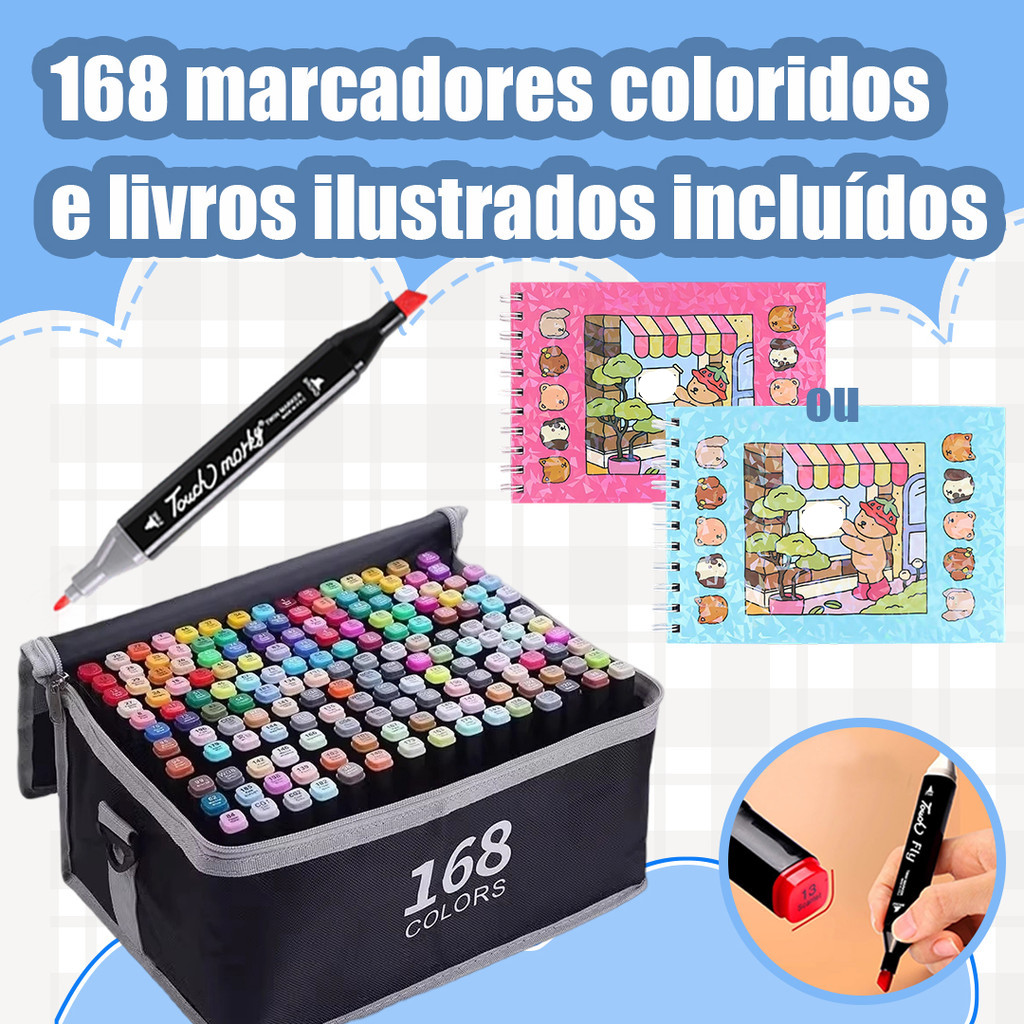 Kit Livro De Colorir Capa 50 Páginas & 100/120/168 Cores Caneta Marcadora Com Ponta Dupla