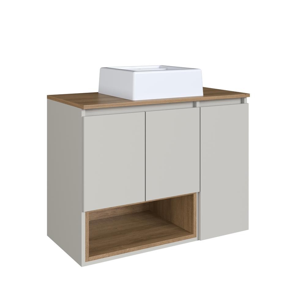 Gabinete de Banheiro Suspenso 80cm com Cuba 3 Portas Mel/Arenas Cecília BL9220 - Faema Móveis em Oferta na Shopee