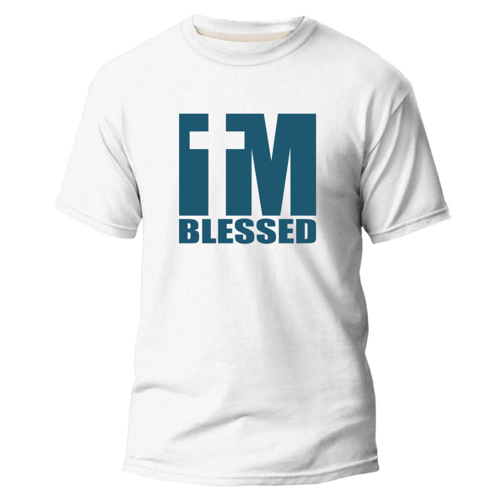 Camiseta Algodão Masculina e Feminina Plus Size "I'M BLESSED" Cor Branca P AO GG G1 G2 G3 G4