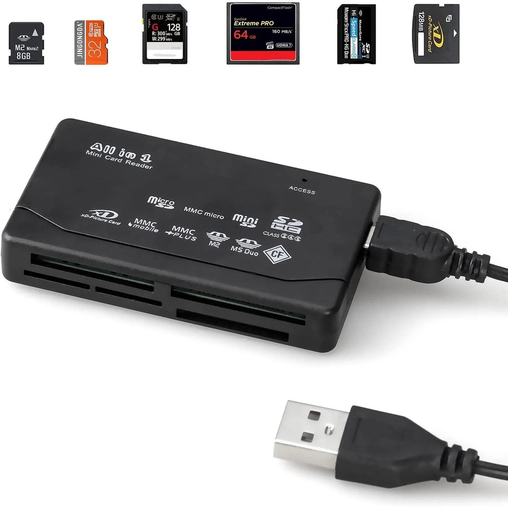 Leitor De Cartão De Memória 6 Em 1 , Externo USB SDHC Mini Micro M2 MMC XD CF Para MP3 , Câmera Digital