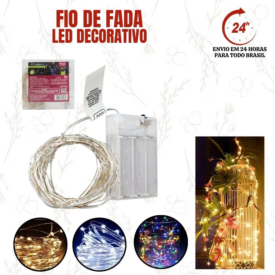 Pisca-Pisca Led 50 Leds Decorativo Branco Quente Frio Colorido Decoração De Festa Natal 5M