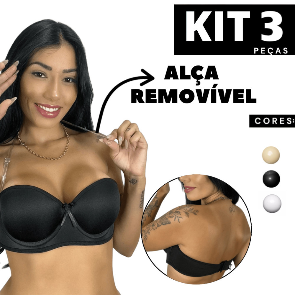 Kit 1 à 3 Sutiã Tomara que Caia com Bojo e Aro + Alça de Silicone Removível Confortável e Ajustável em Oferta na Shopee