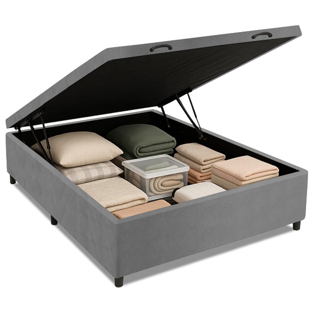 Cama Box com Baú Casal 1,38m com 41cm de Altura Prince Suede Cinza em Oferta na Shopee