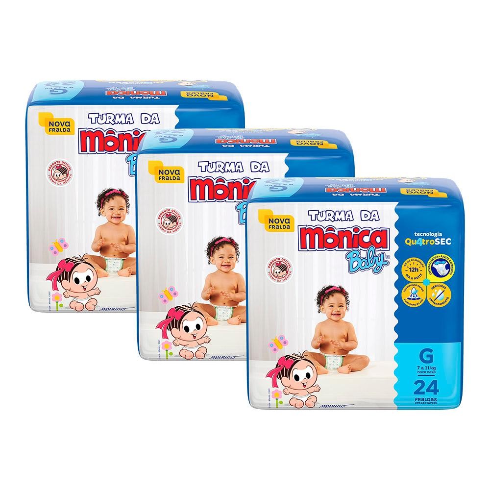 Kit 3 Fraldas Turma da Mônica Baby Jumbo G com 24un cada em Oferta na Shopee