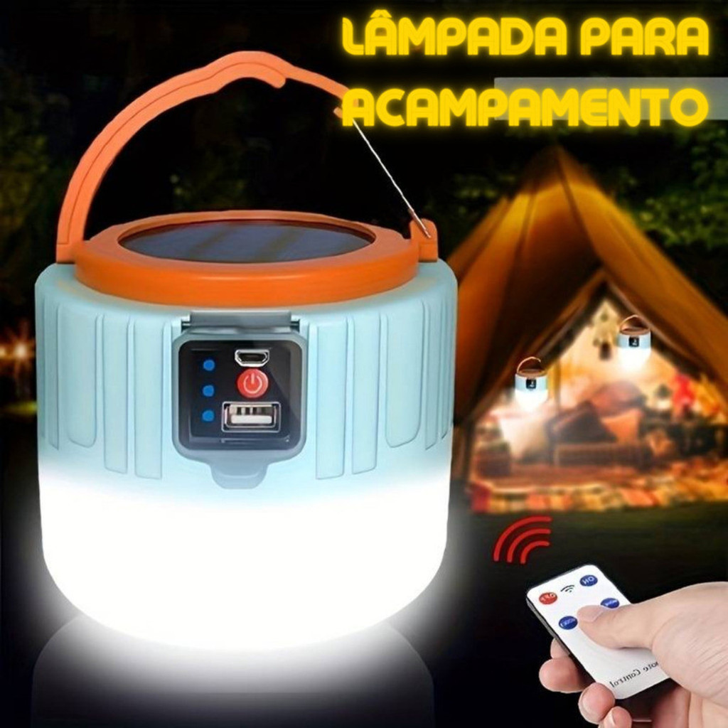 Lâmpada de Acampamento Ultra Forte Recarregável USB e Energia Solar / Com Controle Remoto Leo Store BR em Oferta na Shopee