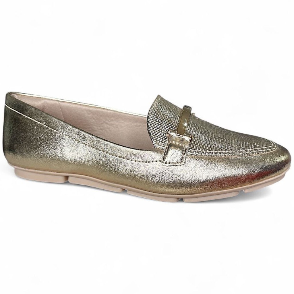 Mocassim Feminino Casual Ouro Antiderrapante Flexível Comfortflex 2563404-7 em Oferta na Shopee