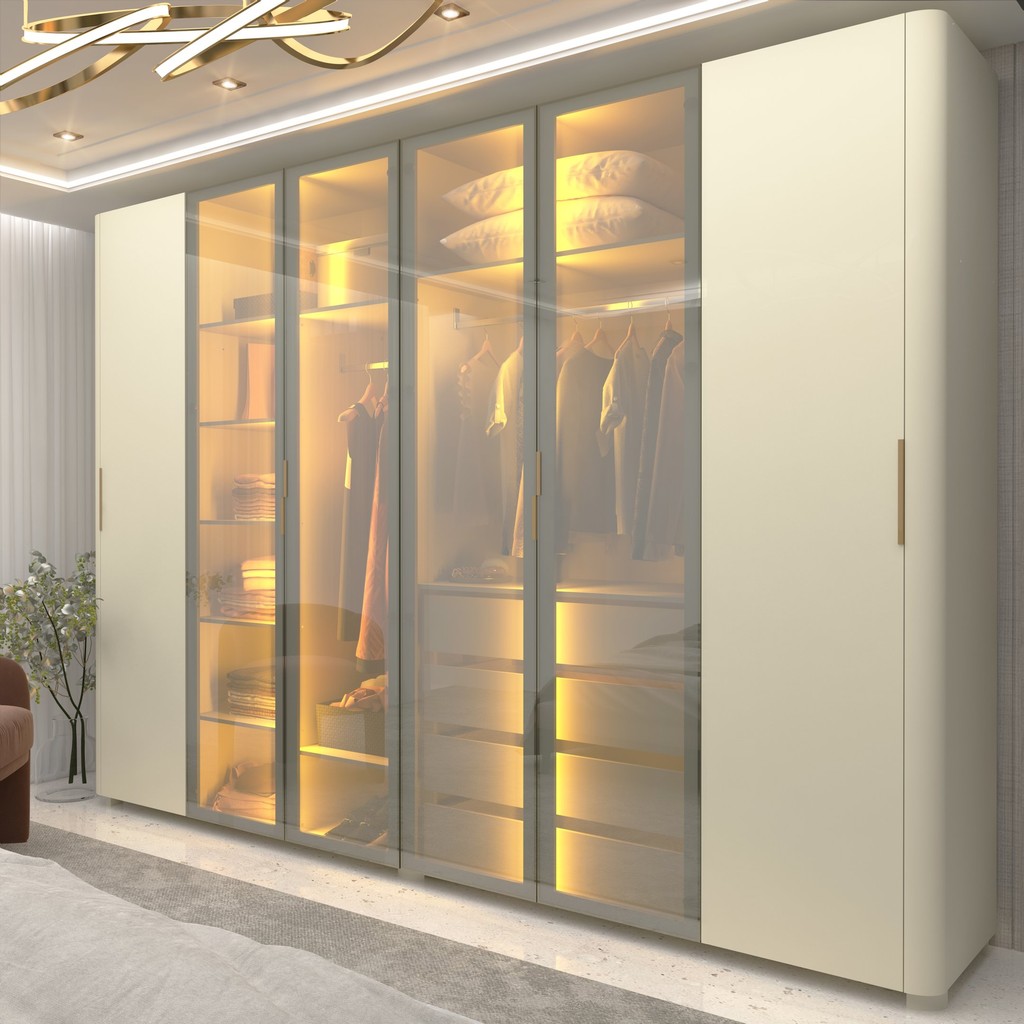 Guarda-roupa Casal 6 Portas com 4 Portas Reflecta com Pés com Led Innova 100% MDF Off White em Oferta na Shopee