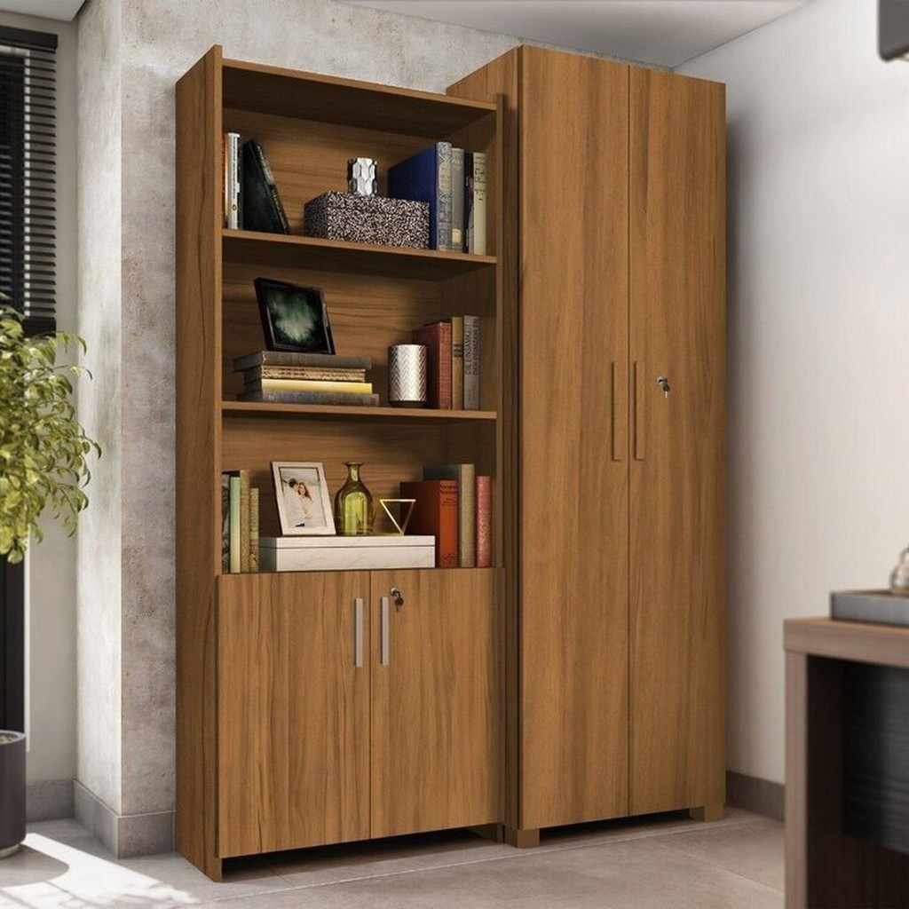 Kit Armários para Escritório Semi Aberto 2 Portas e Armário Alto com Chave Freijó em Oferta na Shopee