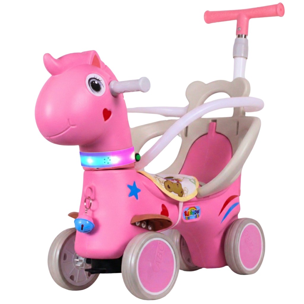 Cavalinho De Passeio Rosa Criança Led Som Empurrador Castela