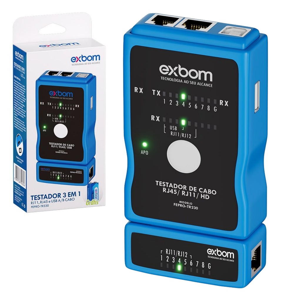 Testador De Cabo de Rede RJ45/11/12 E Cabo de Impressora Exbom FEPRO-TC330 em Oferta na Shopee
