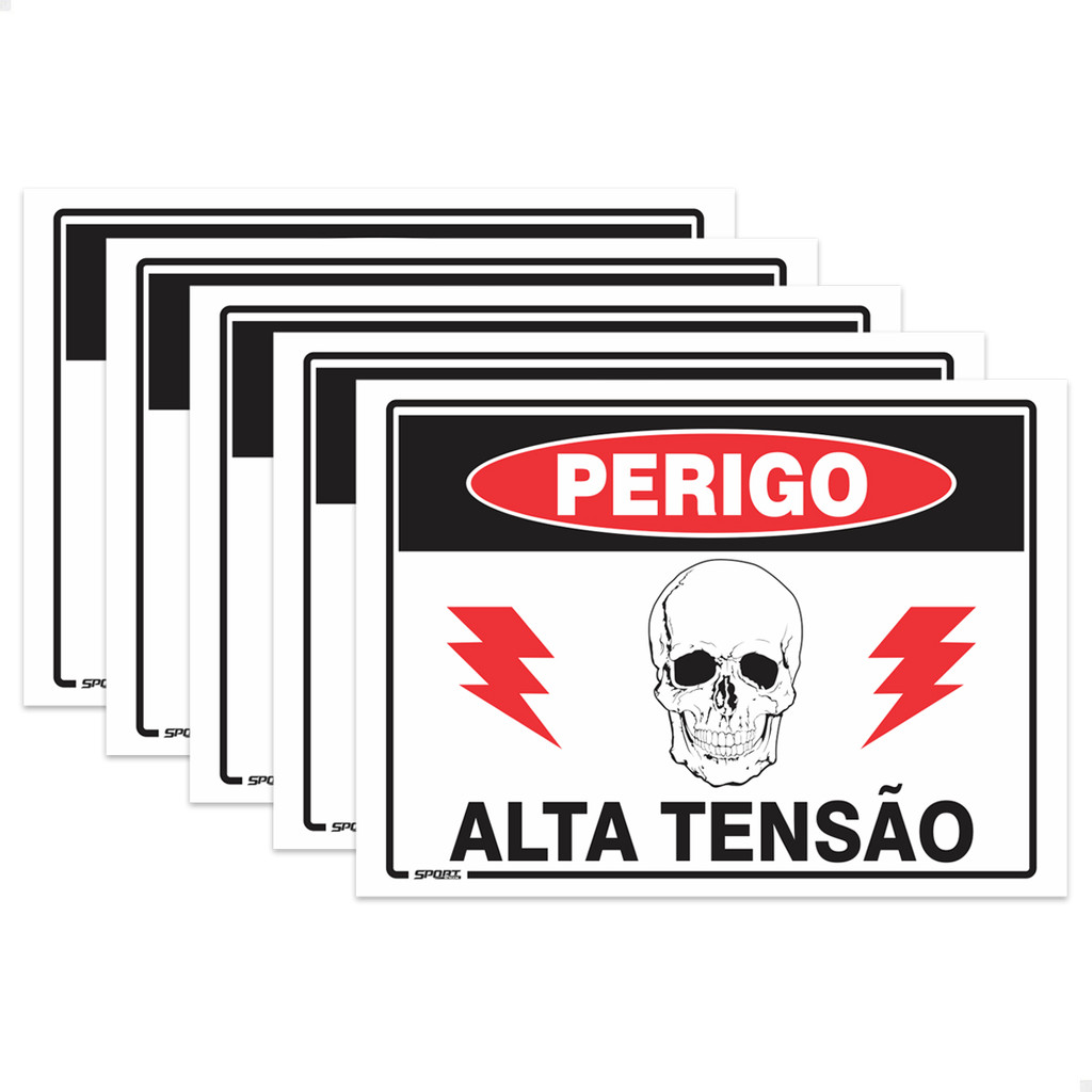 5 Placas Sinalização Perigo Alta Tensão Risco Choque 20x15cm em Oferta na Shopee