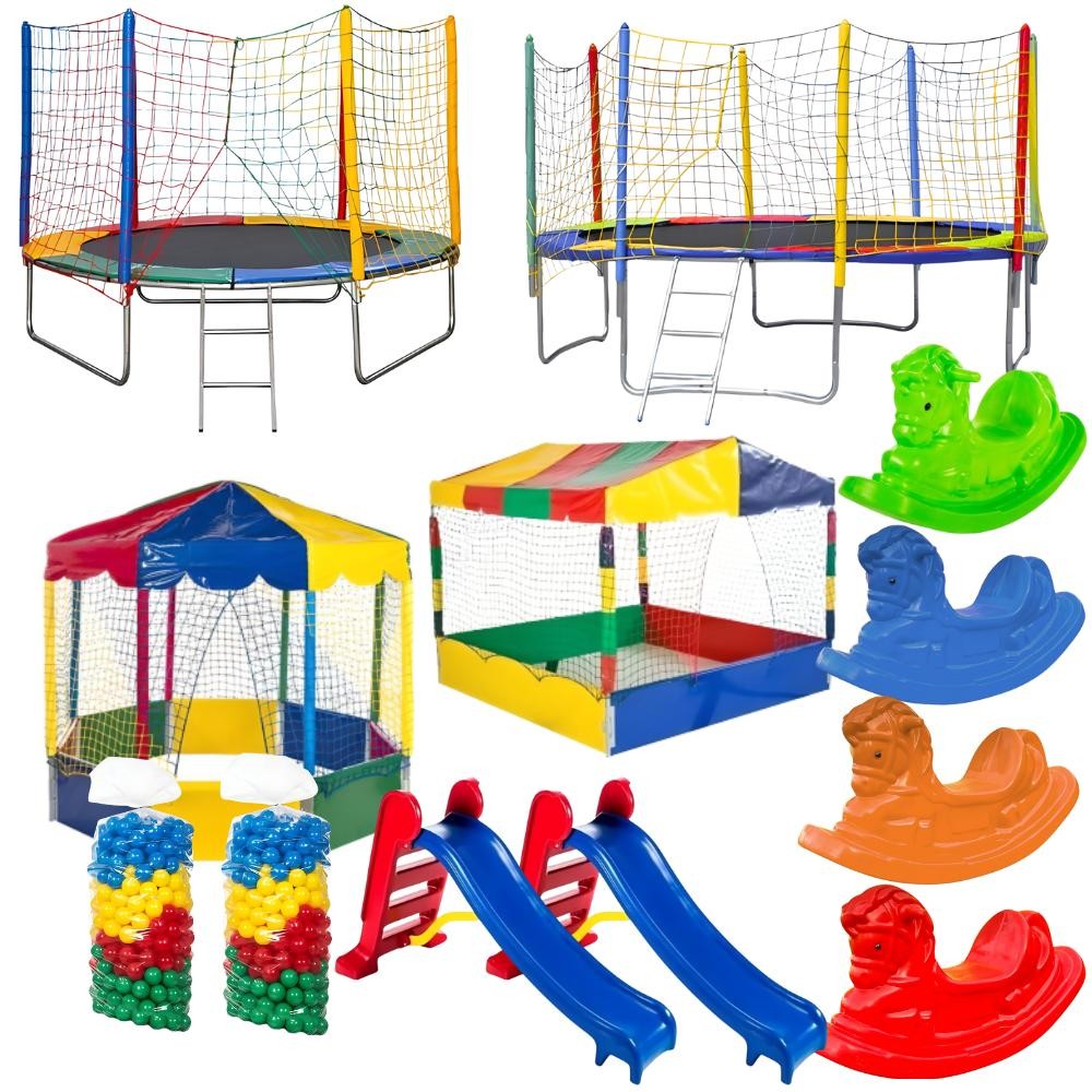 Cama Elástica Nacional Piscina de Bolinhas Escorregador Gangorras e Bolinhas Coloridas em Oferta na Shopee