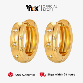 Vnox Branco Zircão Cúbico Estrela De Seis Pontas Brincos De Argola Feminino Ouro Aço Inoxidável Não Manchado E Hipoalerg