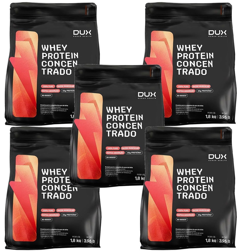 Kit 5X Whey Protein Concentrado - 1800g Refil Chocolate - Dux Nutrition