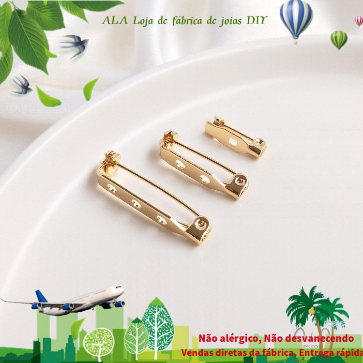 14K banhado a ouro DIY acessórios estilo rotativo com furo pino broche suporte inferior artesanal Corsage fivela pino ac