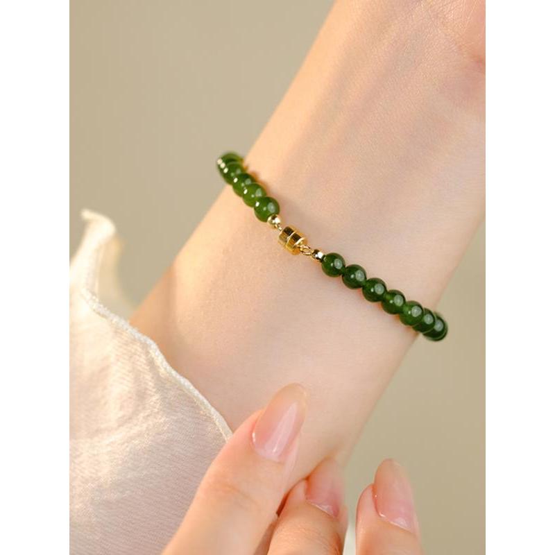 pulseira feminina pulseira Hetian jade espinafre verde jaspe pulseira feminina Xiaomi contas jade novo estilo chinês est
