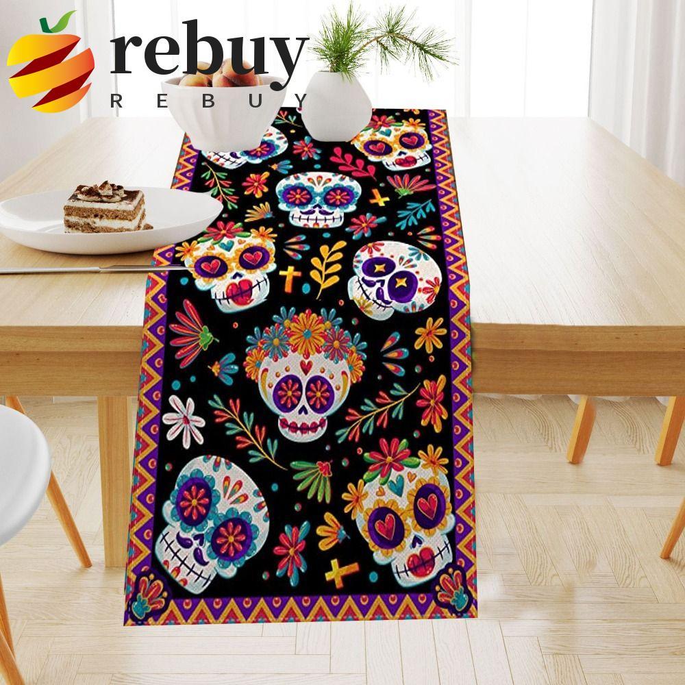 REBUY1 Toalha De Mesa , Corredor De Caveira De Linho Esqueleto , Longa Retangular Estilo Mexicano , Decoração