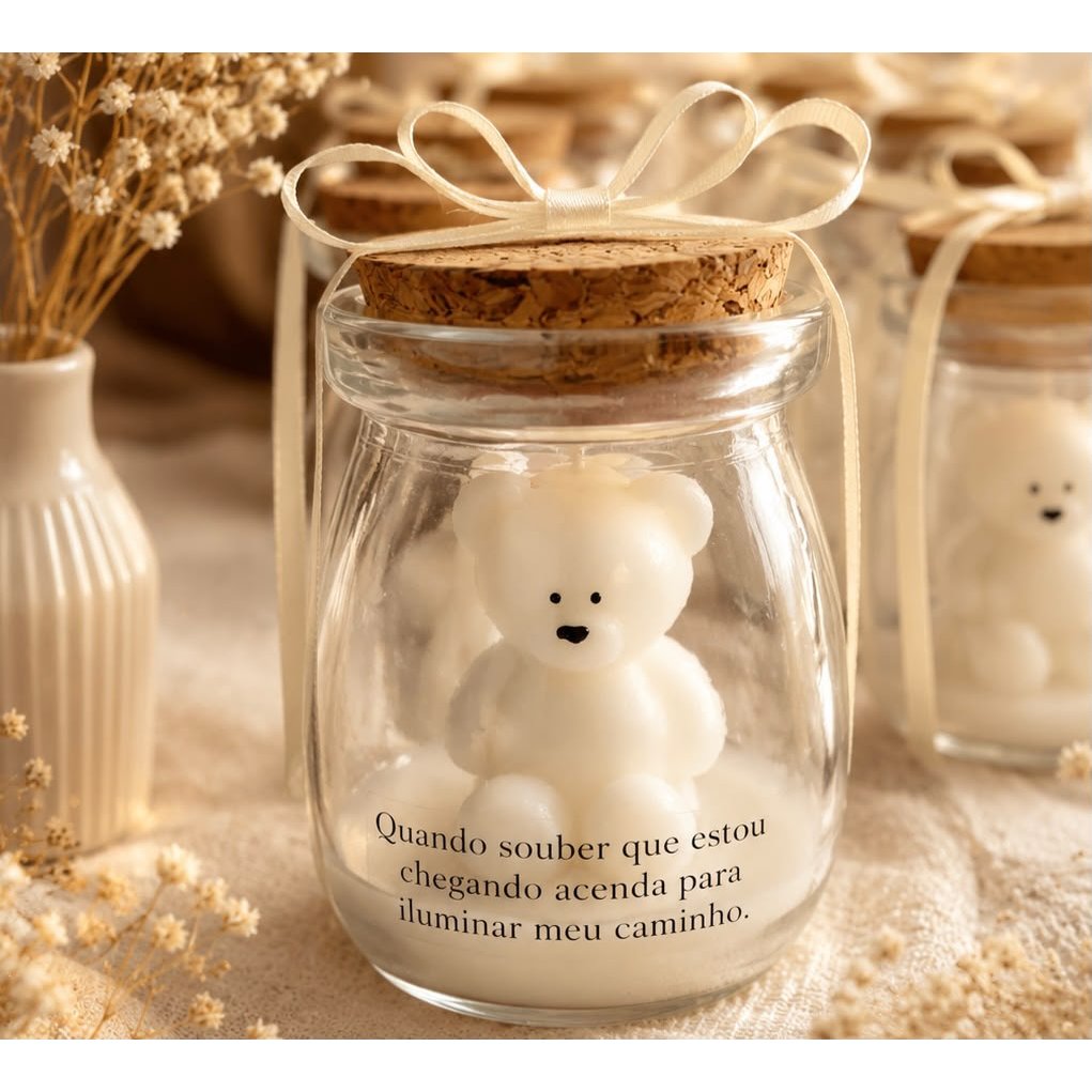 Kit 60 Velas Lembrancinha Ursinho Personalizada 115gr Nascimento Maternidade Chá Revelação Batizado