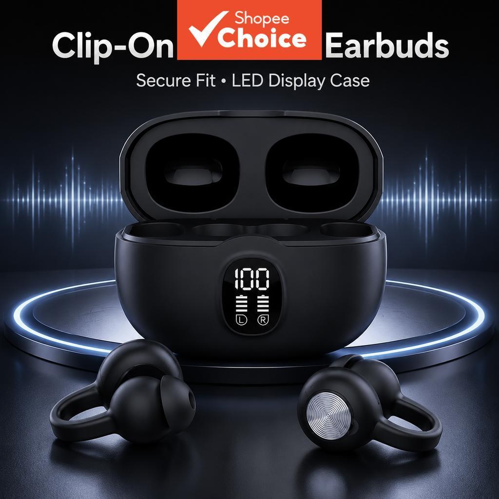 Fones de ouvido ergonômicos com clipe, fones de ouvido Bluetooth sem fio, ajuste macio, auriculares sem dor, fones de